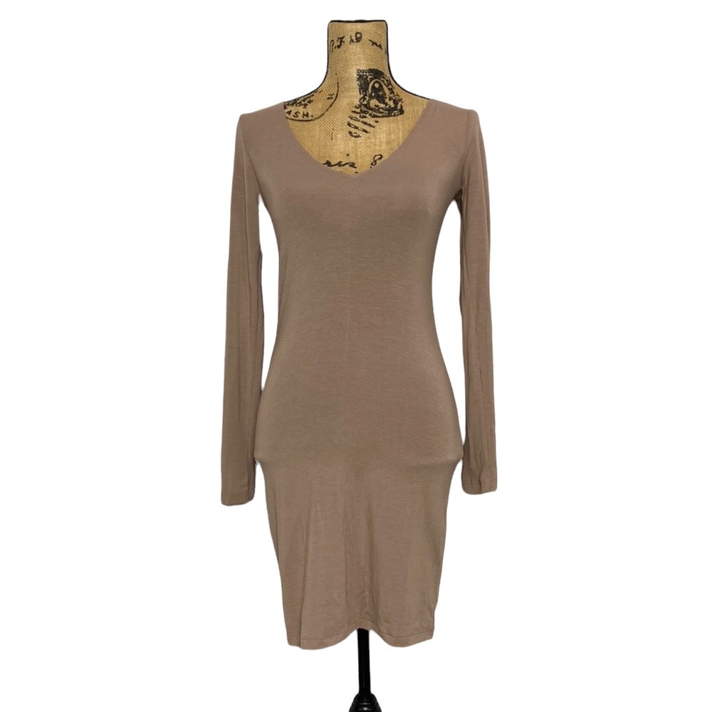 Walnut Fitted V-Neck Mini Dress S